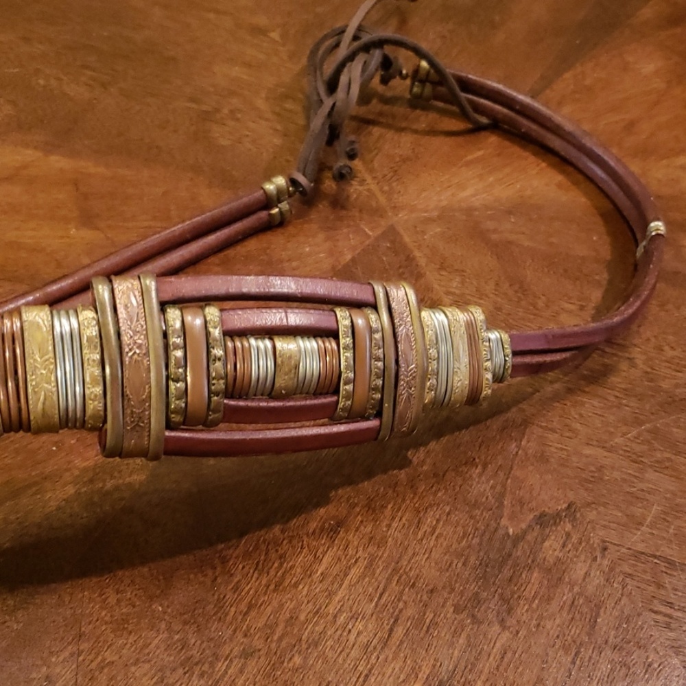 Vintage Leather Belt with Mixed Metals Tie Belt 39" Handmade 🧡